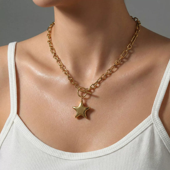 Wholesale Women's Stainless Steel Star Pendant Necklace With Electroplating Casual Style