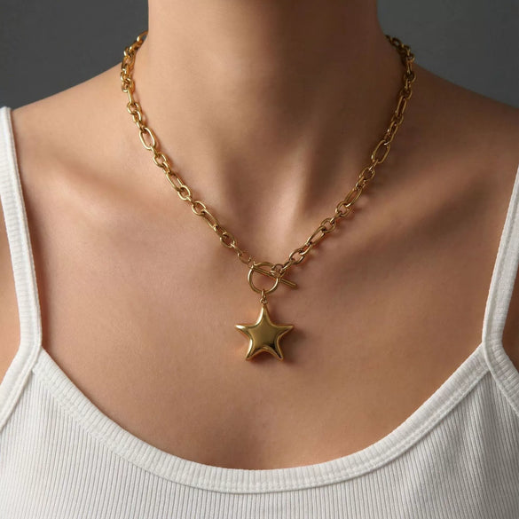 Wholesale Women's Stainless Steel Star Pendant Necklace With Electroplating Casual Style