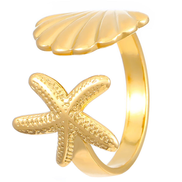 Wholesale Women's Stainless Steel Starfish Animal Style Opening Finger Ring With Electroplating
