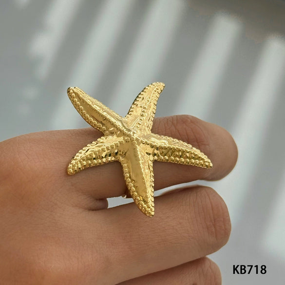 Wholesale Women's Stainless Steel Starfish Shell Ring Classic Light Luxury With Electroplating Marine Series Animal Pattern