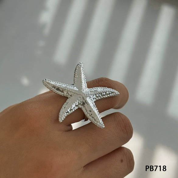 Wholesale Women's Stainless Steel Starfish Shell Ring Classic Light Luxury With Electroplating Marine Series Animal Pattern