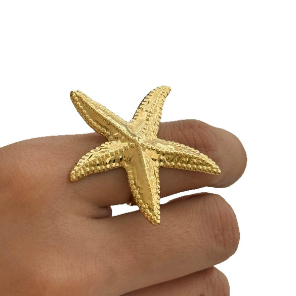 Wholesale Women's Stainless Steel Starfish Shell Ring Classic Light Luxury With Electroplating Marine Series Animal Pattern