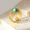Wholesale Women's Stainless Steel Starshaped Ring With Natural Stone Inlay Retro Fashion Style Electroplated