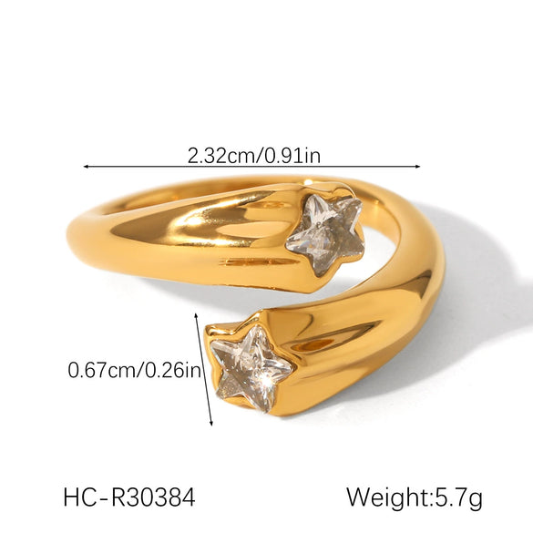Wholesale Women's Stainless Steel Starshaped Zirconia Inlaid Open Ring Hand Jewelry