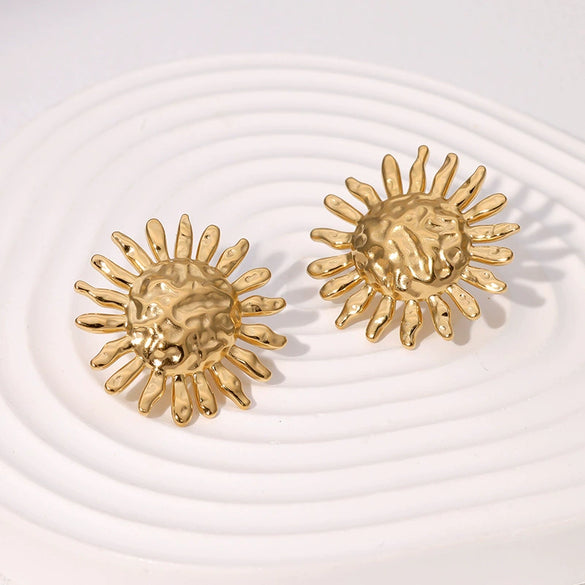Wholesale Women's Stainless Steel Sunflower Earrings With Electroplating Design Niche And Personalized