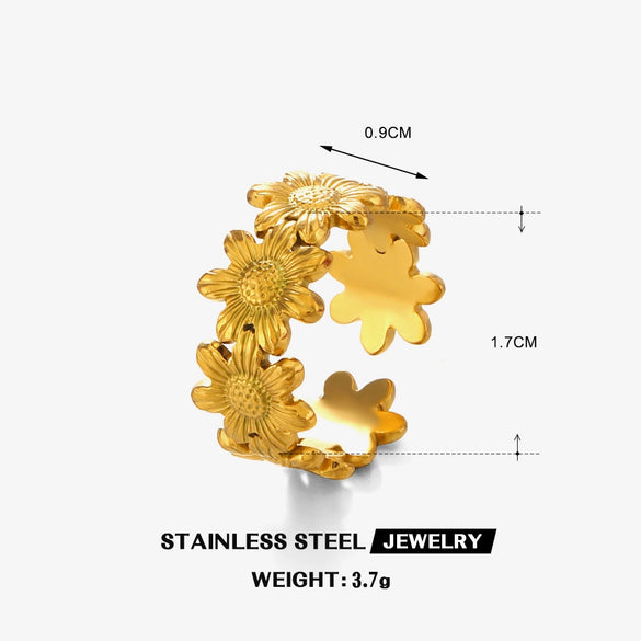 Wholesale Women's Stainless Steel Sunflower Opening Adjustable Electroplated Ring