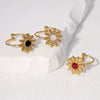 Wholesale Women's Stainless Steel Sunflower Shaped Light Luxury Ring 18K Gold Plated Electroplated