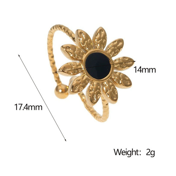 Wholesale Women's Stainless Steel Sunflower Shaped Light Luxury Ring 18K Gold Plated Electroplated