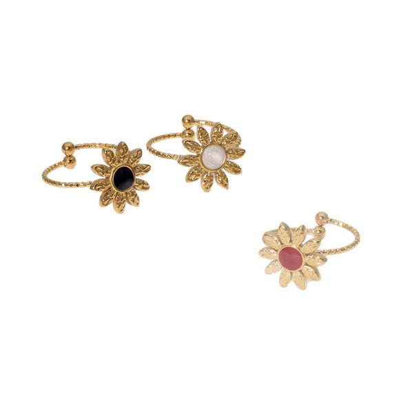 Wholesale Women's Stainless Steel Sunflower Shaped Light Luxury Ring 18K Gold Plated Electroplated