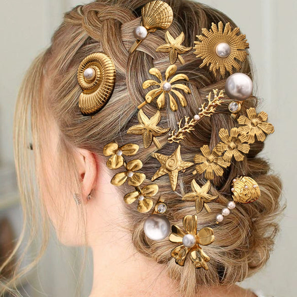 Wholesale Women's Stainless Steel Sweet Plant Flowers Style Word Clip Hairpin With Electroplating Treatment