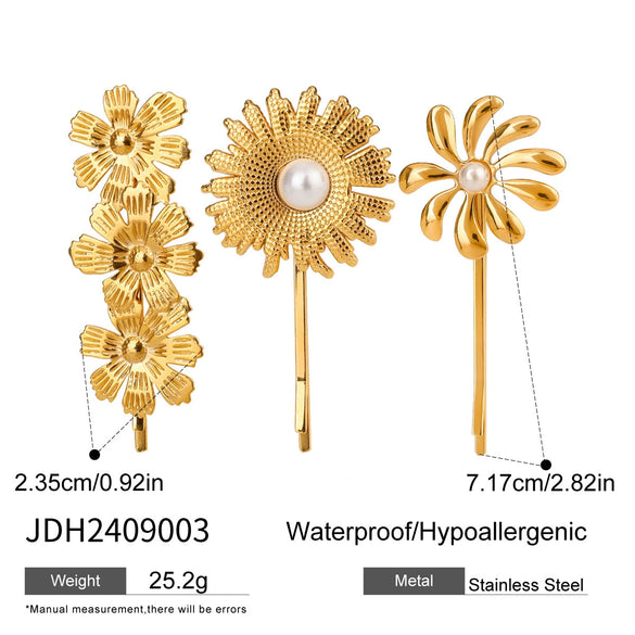 Wholesale Women's Stainless Steel Sweet Plant Flowers Style Word Clip Hairpin With Electroplating Treatment