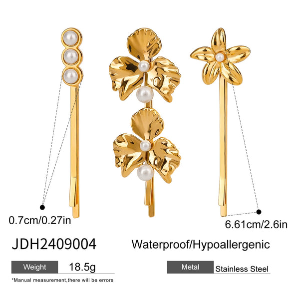 Wholesale Women's Stainless Steel Sweet Plant Flowers Style Word Clip Hairpin With Electroplating Treatment