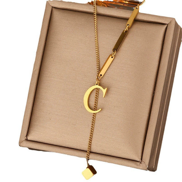 Wholesale Women's Stainless Steel Tassel Clavicle Chain With 26 Letter Design And Electroplating Treatment
