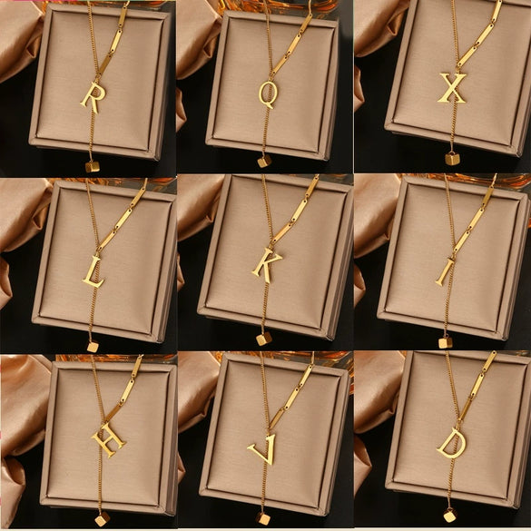 Wholesale Women's Stainless Steel Tassel Clavicle Chain With 26 Letter Design And Electroplating Treatment