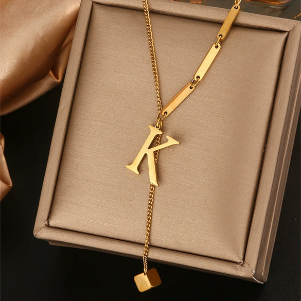 Wholesale Women's Stainless Steel Tassel Clavicle Chain With 26 Letter Design And Electroplating Treatment