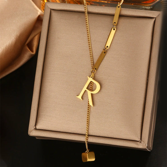 Wholesale Women's Stainless Steel Tassel Clavicle Chain With 26 Letter Design And Electroplating Treatment