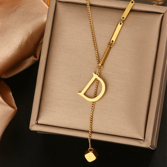 Wholesale Women's Stainless Steel Tassel Clavicle Chain With 26 Letter Design And Electroplating Treatment