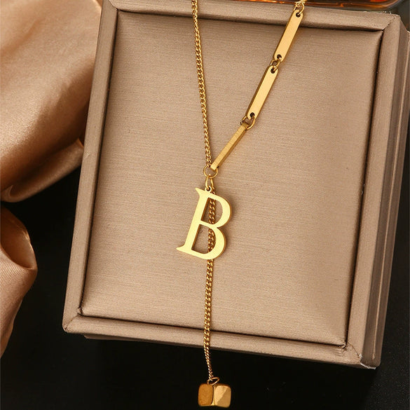 Wholesale Women's Stainless Steel Tassel Clavicle Chain With 26 Letter Design And Electroplating Treatment