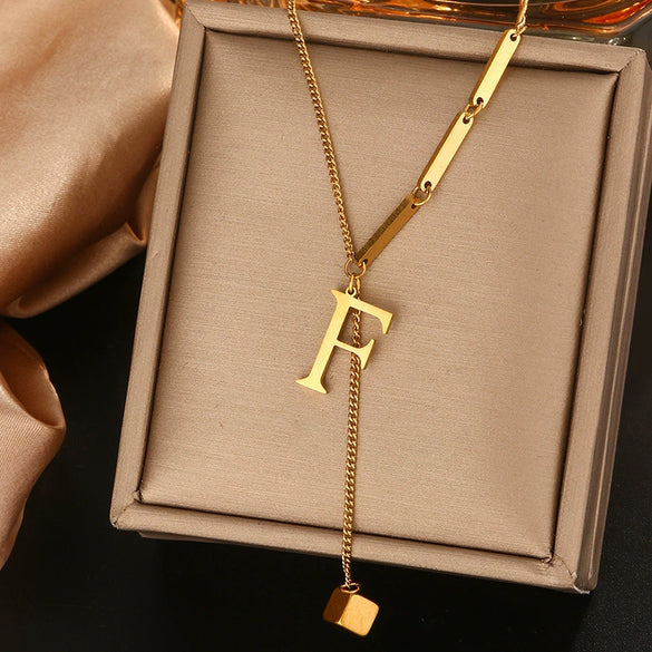 Wholesale Women's Stainless Steel Tassel Clavicle Chain With 26 Letter Design And Electroplating Treatment