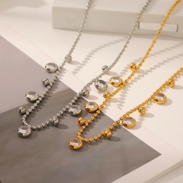 Wholesale Women's Stainless Steel Tassel Necklace With 18K Gold Ball Chain And Geometric Shape Pvd Vacuum Plating