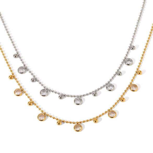 Wholesale Women's Stainless Steel Tassel Necklace With 18K Gold Ball Chain And Geometric Shape Pvd Vacuum Plating
