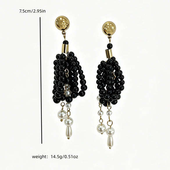 Wholesale Women's Stainless Steel Tassel Spherical Round Beads Elegant Minimalist Temperament Earrings