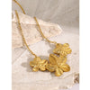 Wholesale Women's Stainless Steel Three Flowers Ochain Necklace With 18K Gold Electroplating