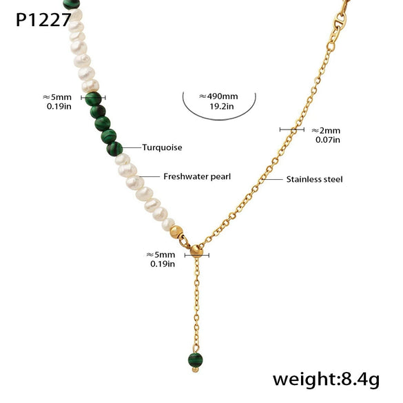 Wholesale Women's Stainless Steel Turquoise Freshwater Pearl Tassel Jewelry With Electroplating