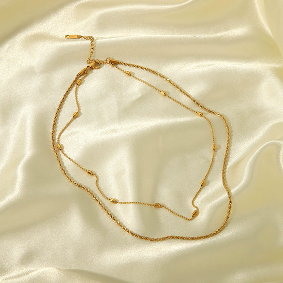 Wholesale Women's Stainless Steel Twist Chain Double Layer Hip Hop Necklace With Geometric Design And Electroplating