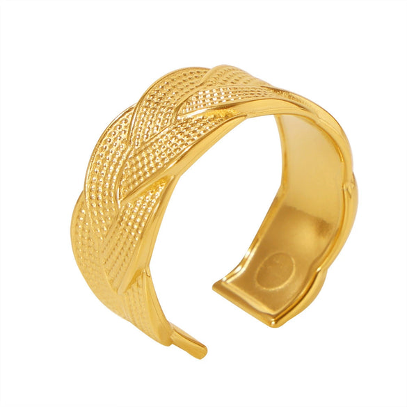 Wholesale Women's Stainless Steel Twist Woven Open Ring With Geometric Pattern 18K True Gold Plated