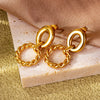 Wholesale Women's Stainless Steel Twisted Hollow Doublering Earrings With Flower And Geometric Patterns And Electroplating Treatment