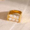 Wholesale Women's Stainless Steel U Shape Geometric Pearl Ring With Electroplating