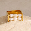 Wholesale Women's Stainless Steel U Shape Geometric Pearl Ring With Electroplating