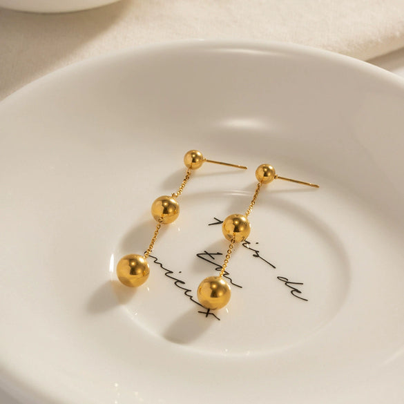 Wholesale Women's Stainless Steel Ushaped Bead Pendant Earrings With Electroplating