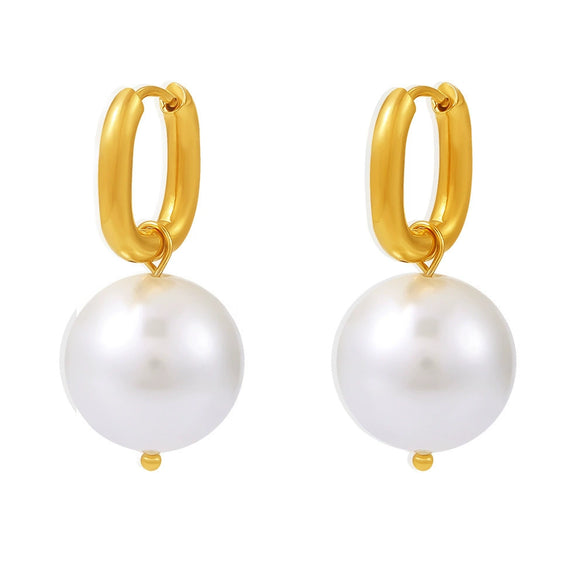 Wholesale Women's 316L Stainless Steel Ushaped Geometric Sweet Style Electroplated Pearl Ear Drop Earrings