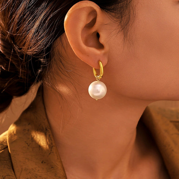 Wholesale Women's 316L Stainless Steel Ushaped Geometric Sweet Style Electroplated Pearl Ear Drop Earrings