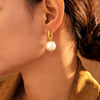 Wholesale Women's 316L Stainless Steel Ushaped Geometric Sweet Style Electroplated Pearl Ear Drop Earrings