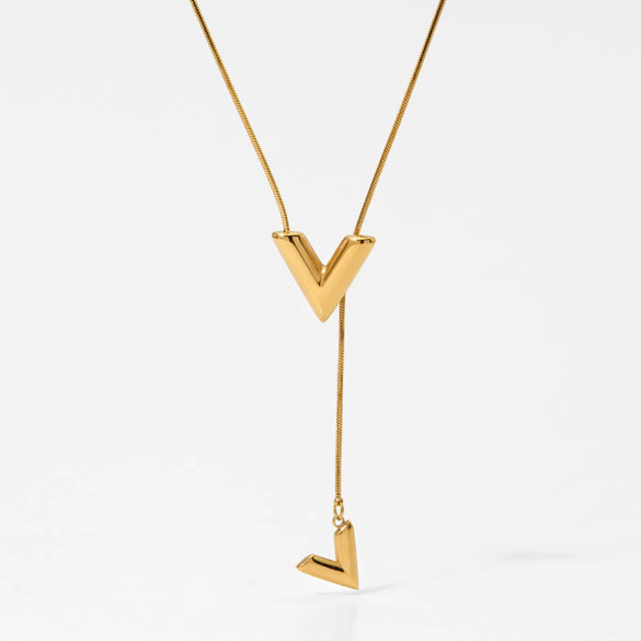 Wholesale Women's Stainless Steel V Shaped Letter Necklace With Snake Bone Chain And Electroplating