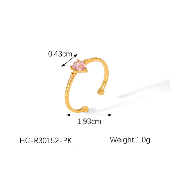 Wholesale Women's Stainless Steel Vintage Open Ring With Water Drop Hammer Pattern And 18K Gold Plated Electroplating Treatment