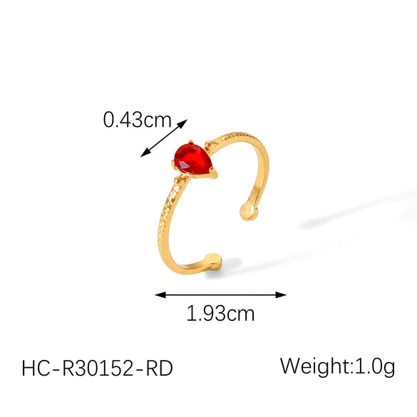 Wholesale Women's Stainless Steel Vintage Open Ring With Water Drop Hammer Pattern And 18K Gold Plated Electroplating Treatment