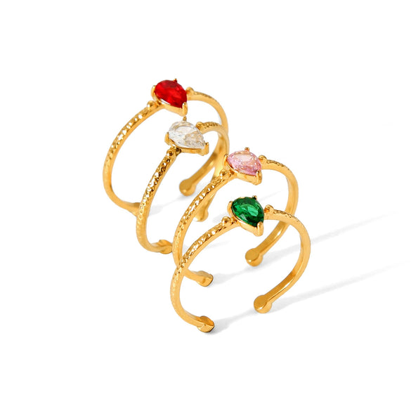 Wholesale Women's Stainless Steel Vintage Open Ring With Water Drop Hammer Pattern And 18K Gold Plated Electroplating Treatment
