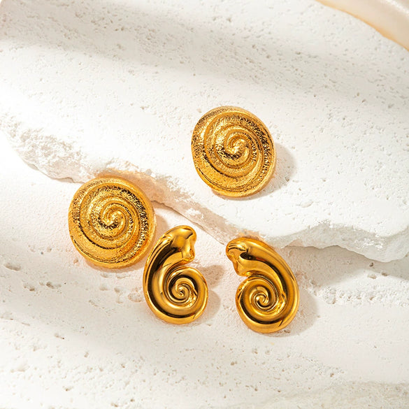 Wholesale Women's Stainless Steel Vortex Snail Shape Geometric Personality Minimalist Earrings With Electroplating