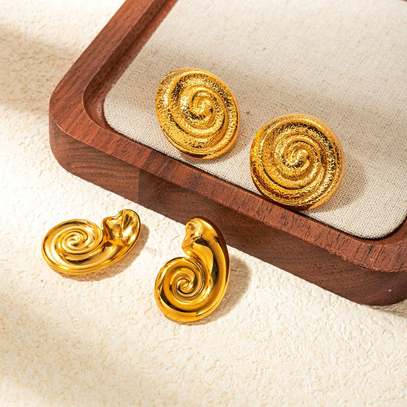 Wholesale Women's Stainless Steel Vortex Snail Shape Geometric Personality Minimalist Earrings With Electroplating
