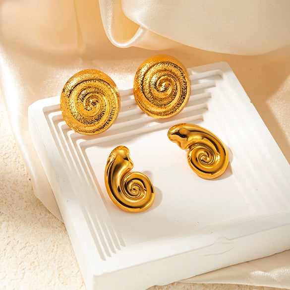 Wholesale Women's Stainless Steel Vortex Snail Shape Geometric Personality Minimalist Earrings With Electroplating