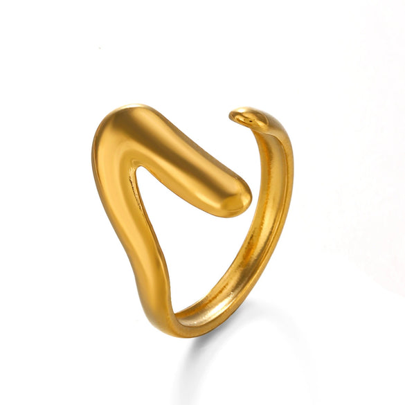 Wholesale Women's Stainless Steel Vshaped Open Ring 18K Goldplated With Letters Numbers Text Design