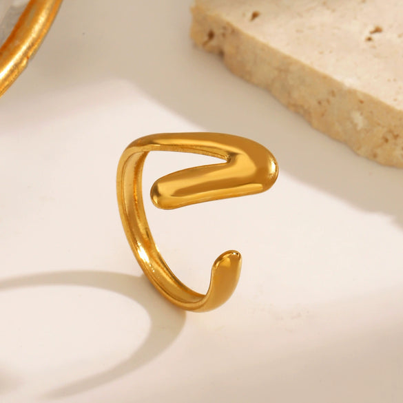 Wholesale Women's Stainless Steel Vshaped Open Ring 18K Goldplated With Letters Numbers Text Design