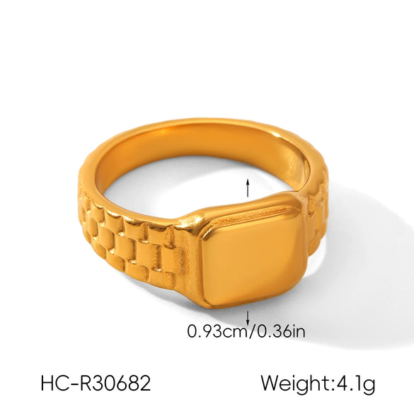 Wholesale Women's Stainless Steel Watch Strap Rings With Cable Knit Flowers Chain Geometric Shape Electroplated Design