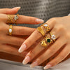 Wholesale Women's Stainless Steel Watch Strap Rings With Cable Knit Flowers Chain Geometric Shape Electroplated Design