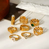 Wholesale Women's Stainless Steel Watch Strap Rings With Cable Knit Flowers Chain Geometric Shape Electroplated Design