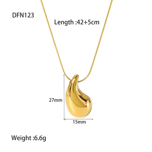 Wholesale Women's Stainless Steel Water Drop Pendant Necklace With Snake Bone Chain And Vacuum Real Gold Plating